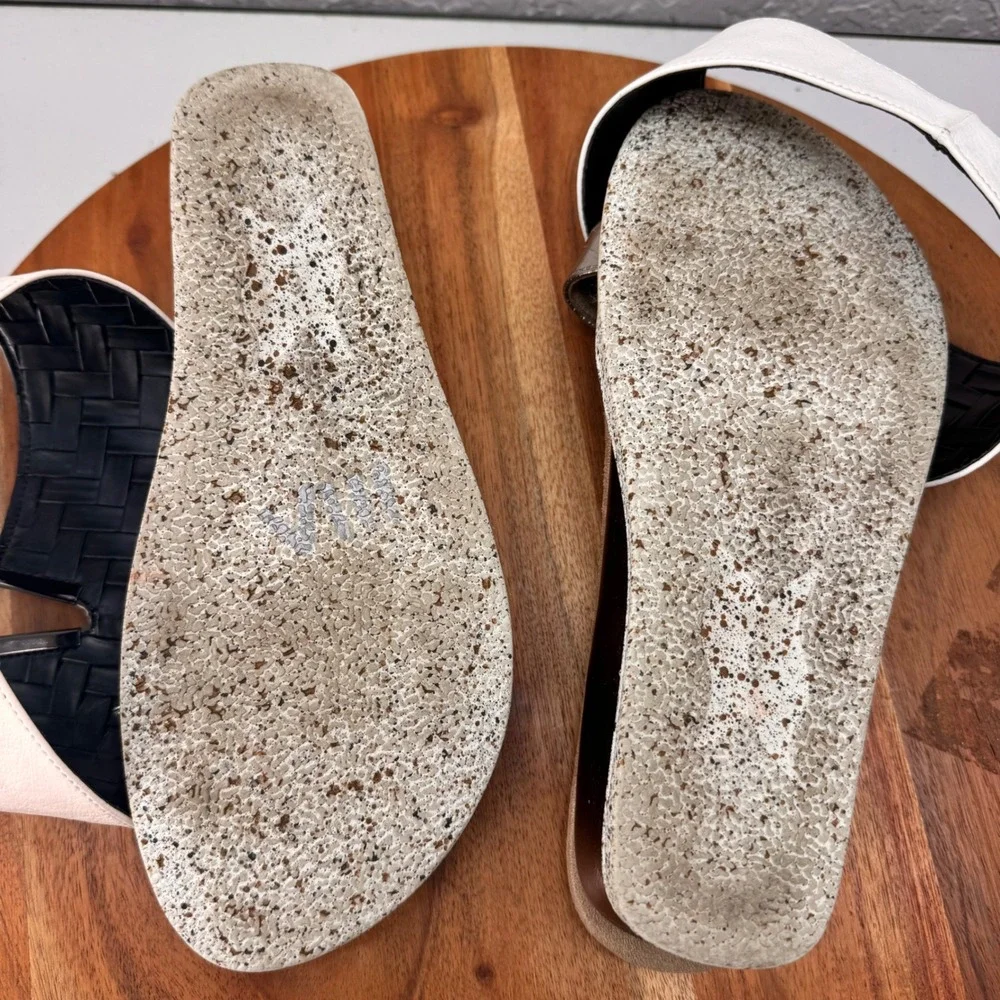 Modzori Reversible Wedge Sandals Womens 9 Black White Silver Metallic Woven